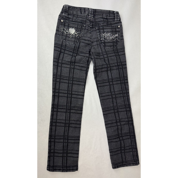 Apple Bottom Y2K Embroidered Plaid Low Rise Jeans Black Streetwear Girls Size 10 - Picture 1 of 9